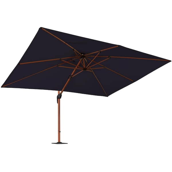 PURPLE LEAF 9 ft. x 12 ft. High-Quality Wood Pattern Aluminum Cantilever Polyester Patio Umbrella with Base Plate, Navy Blue