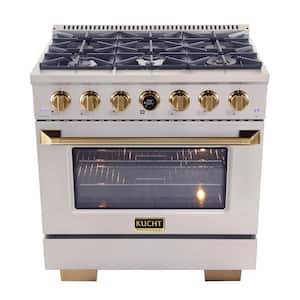 36 in. 5.2 cu.ft. 6-Burners Dual Fuel Range Propane Gas in Stainless Steel with Gold Accents and Digital Dial Thermostat