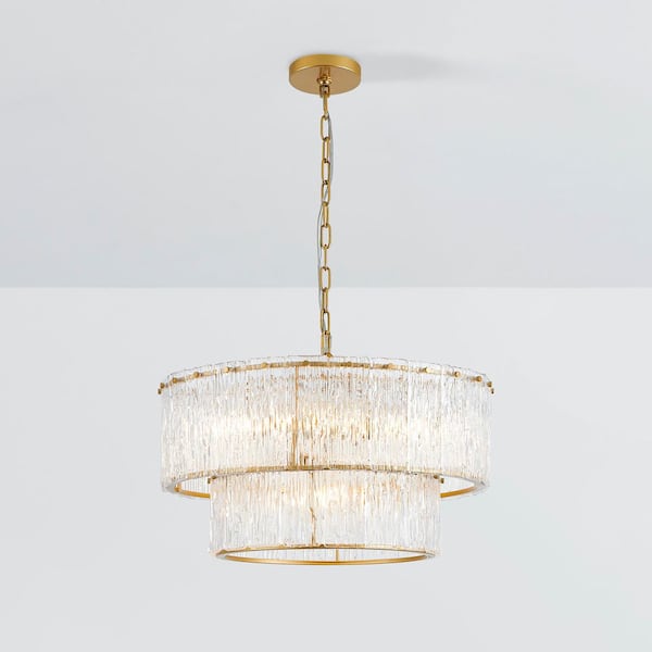 5-light Painted Gold Modern 2-Tiered Chandelier with Textured Glass Shade