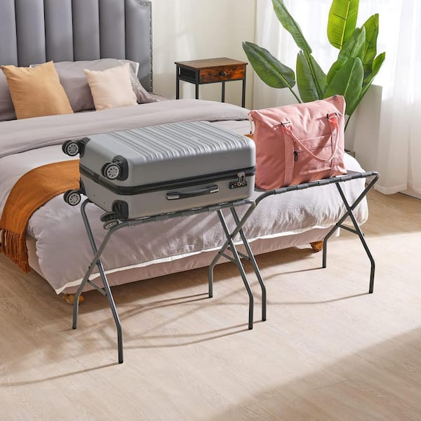 Angel Sar Gray Foldable Suitcase Stands, Metal Luggage Rack for