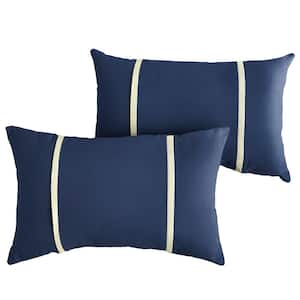 Sunbrella Navy Blue with Ivory Rectangular Outdoor Knife Edge Lumbar Pillows (2-Pack)