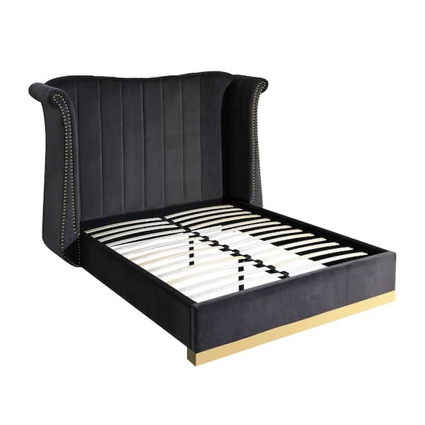 Jamie Dark Gray Queen Platform Bed with Gold Accents