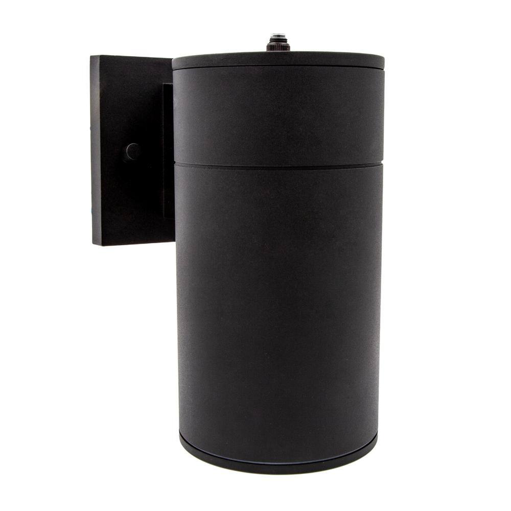 Modern Black Aluminum Cylinder Wall Sconce with Dusk to Dawn Sensor