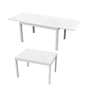 Rectangular Aluminum Outdoor Dining Table with Extension, 35 in. -71 in. Adjustable Table for 4-6 Person, 1 Piece-White