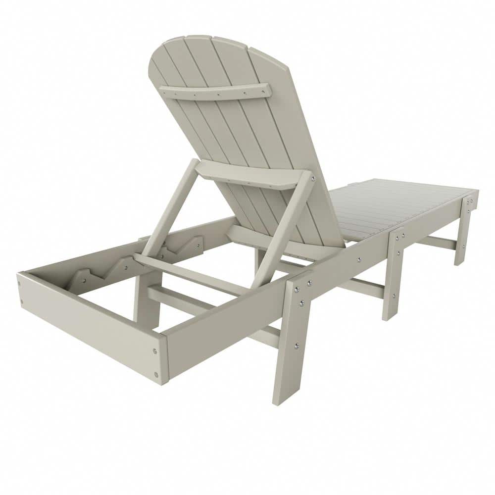 Sand HDPE Plastic Adjustable Reclining Chaise Lounge with Side Table