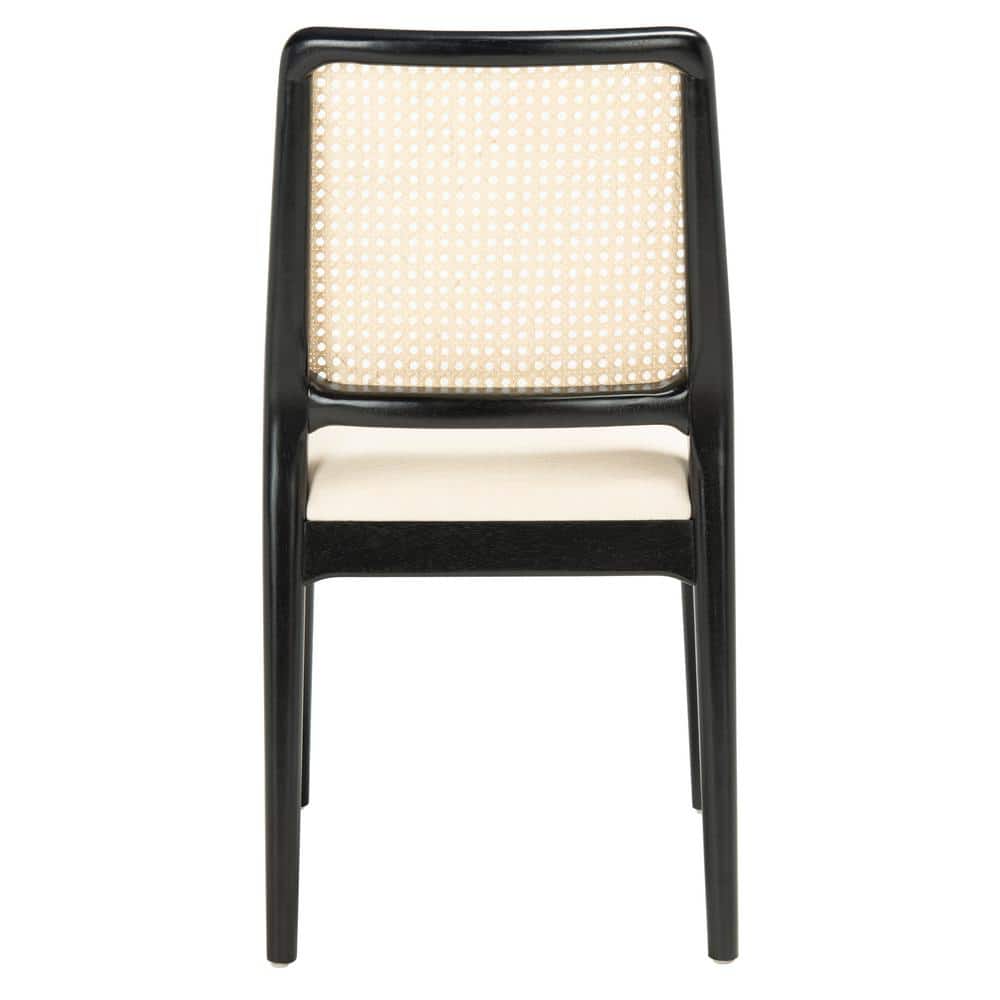 Black and White Upholstered Cane Back Side Chairs, Set of 2