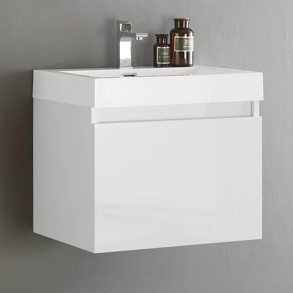 23" Fresca Nano Glossy White Wall-Mount Modern Vanity with Integrated Sink