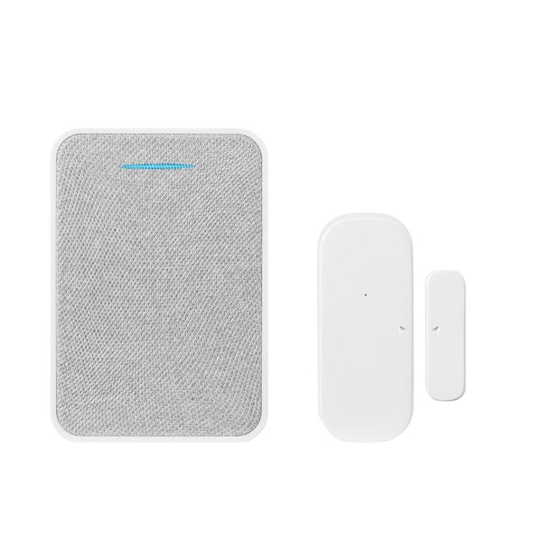White Plastic Wireless Sensor and Battery Operated Chime Kit with Gray Fabric