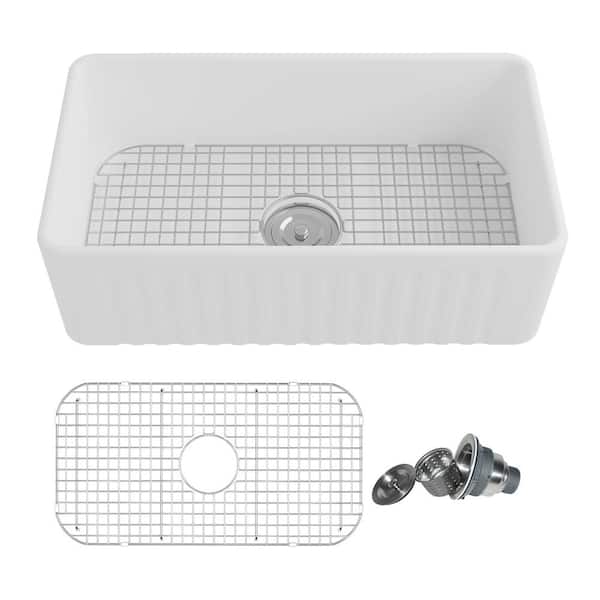 DeerValley Dv-1k026 Ceramic Farmhouse Kitchen Sink with Grid and Strainer,30 inch L x 18 inch W x 10 inch H, Size: One Size