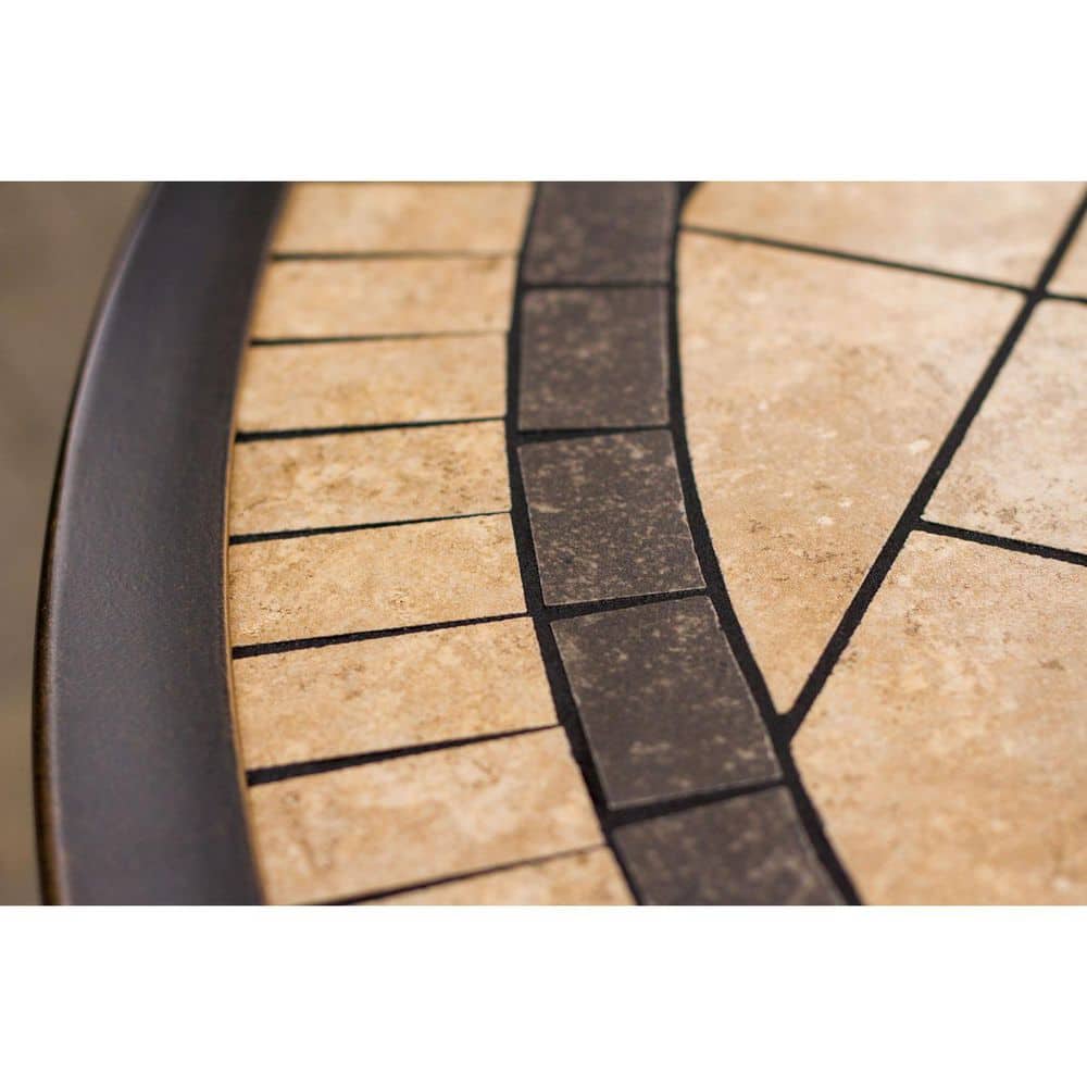 Monaco Tan and Bronze Aluminum 7-Piece High-Dining Set with Round Tile-Top Table