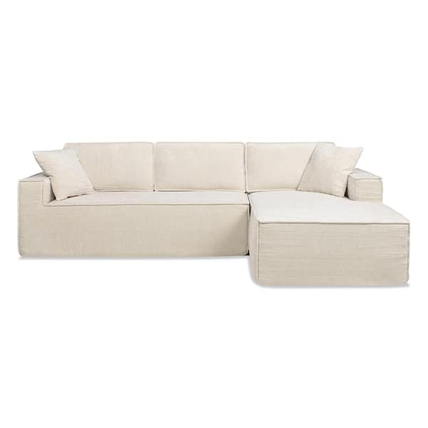 Jennifer Taylor Brenley 110.5 in. Square Arm 2 Pieces Chenille RAF Sofa-in-a-Box Living Room Sectional Sofa Couch in. Light Beige