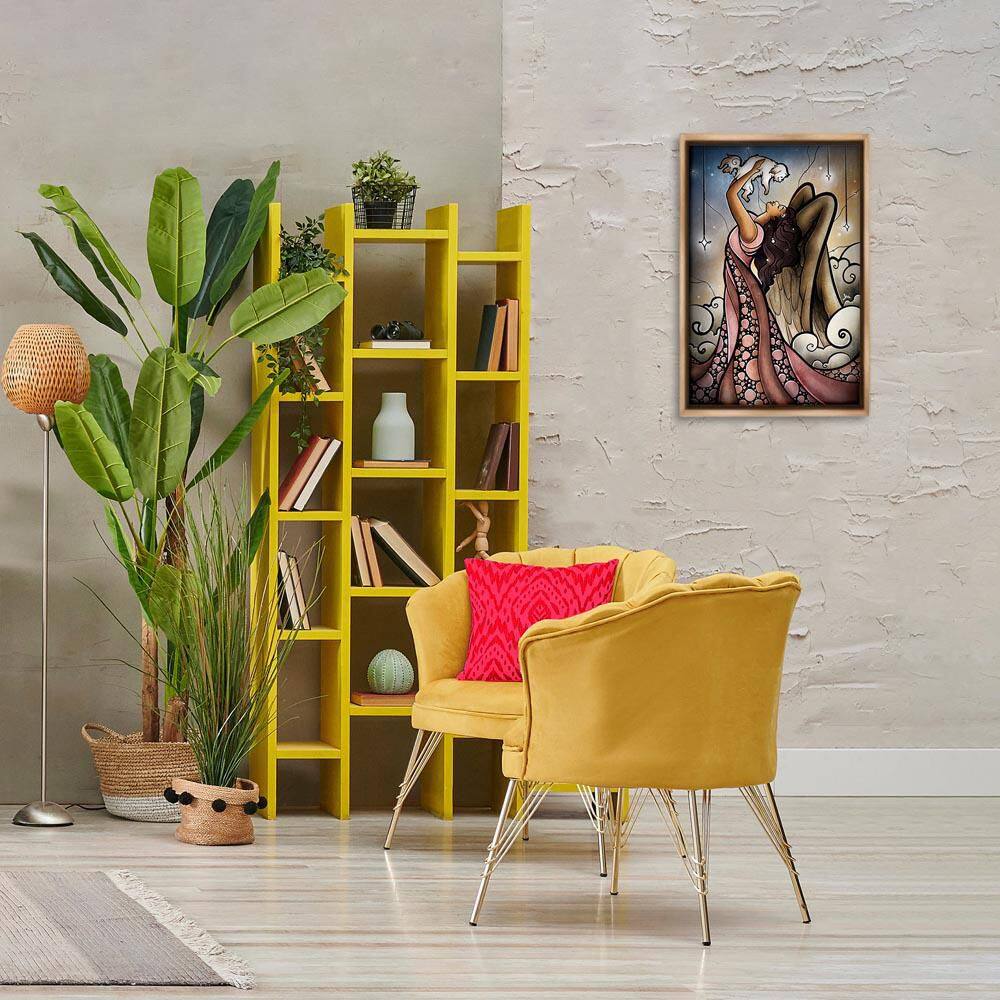 Angel with New Puppy by Mandie Manzano Brown Floater Frame Fantasy Graphic Art Print 25 in. x 17 in. price history on PriceWatchPro
