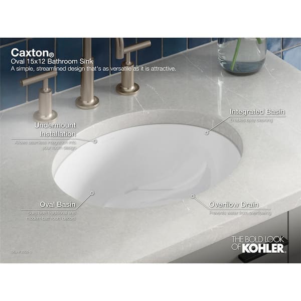 KOHLER Caxton 17 in. Oval Vitreous China Undermount Bathroom Sink in White