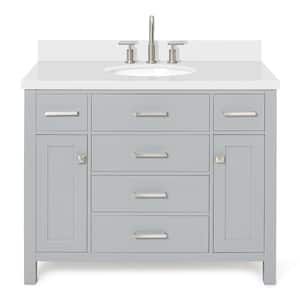 Bristol 43 in. W x 22 in. D x 36 in. H Freestanding Bath Vanity in Grey with Pure White Quartz Top