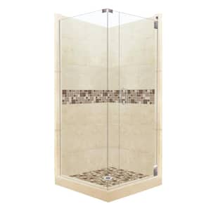 Tuscany Grand Hinged 38 in. x 38 in. x 80 in. Right-Hand Corner Shower Kit in Desert Sand and Chrome Hardware