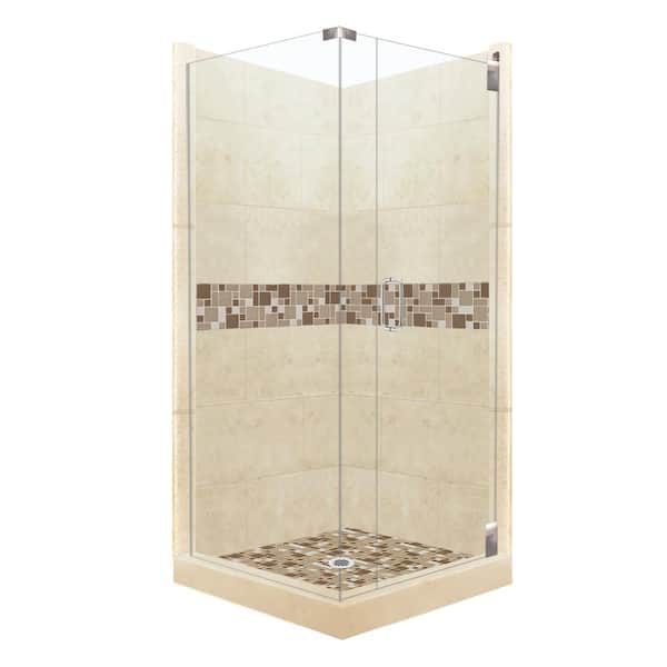 American Bath Factory Tuscany Grand Hinged 42 in. x 42 in. x 80 in. Right-Hand Corner Shower Kit in Desert Sand and Chrome Hardware