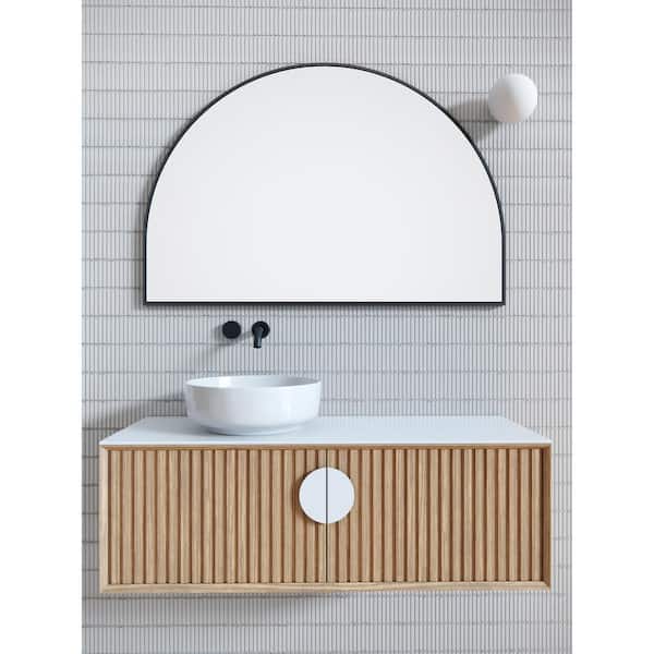 48 in. W x 32 in. H Framed Arched Bathroom Vanity Mirror in Black
