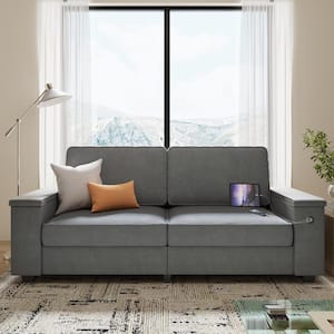 89 in. Square Arm Chenille Rectangle Modern Living Room Sofa in. Gray