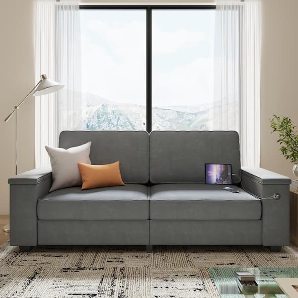 JASIWAY 89 in. Square Arm Chenille Rectangle Modern Living Room Sofa in. Gray