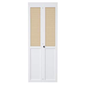 30 in. x 80.5 in. Solid Core White Finished Manufacture Wood and Rattan Weaving Bi-Fold Door with Hardware