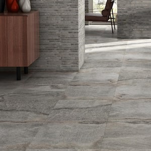 Dominion Slate Gray 23.62 in. x 23.62 in. Matte Limestone Look Porcelain Floor and Wall Tile (15.49 sq. ft./Case)