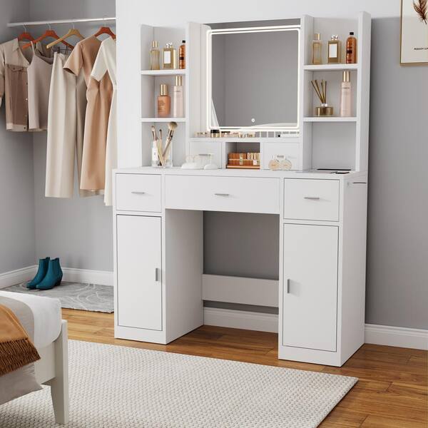 CSC DECOR INC White 6 drawer 43.31 in. Wide Dresser with Mirror, Smart Mirror Dressing Table with Drawers and Storage Cabinet C-W1320138354 CSC DECOR INC White 6 drawer 43.31 in. Wide Dresser with Mirror, Smart Mirror Dressing Table with Drawers and Storage Cabinet C-W1320138354