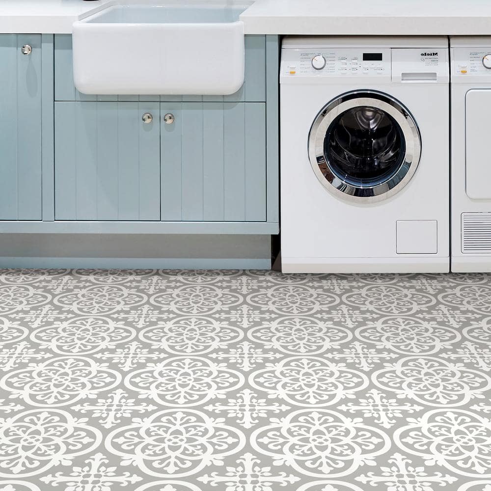 Gray and White Vinyl Peel and Stick Floor Tiles Pack of 10