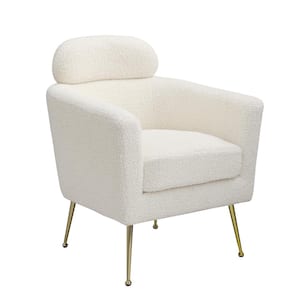 Erick White Faux Fur Arm Accent Chair Golden Chrome Legs Single 1 Chairs Included with Pillow Rest.
