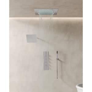 Square 15-Spray 20 in. and 10 in. Dual Shower Heads Ceiling Mount Fixed and Handheld Shower Head in Brushed Nickel