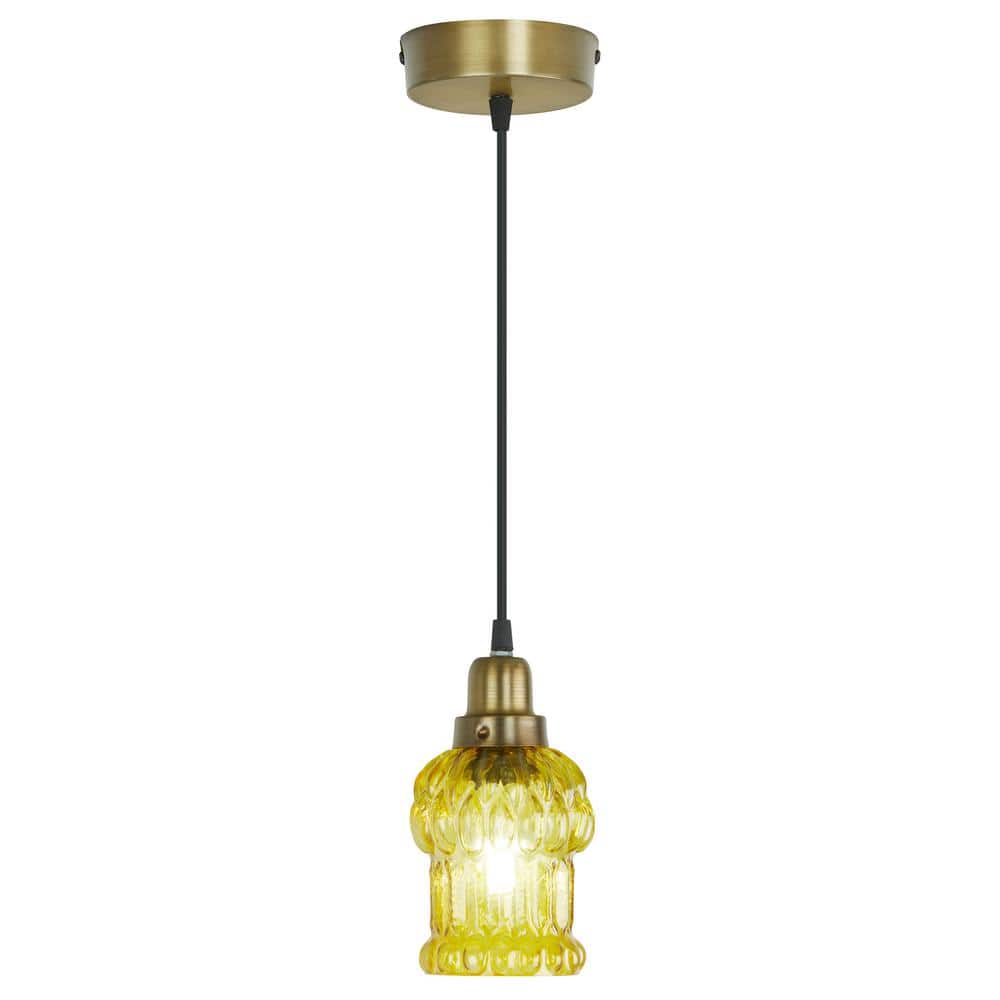River of Goods Baptiste Purple/Yellow/Green and Gold Glass and Metal 4.5-Inch Pendant Light with Adjustable Hanging Cord 4.5  x 4.5  x 9.75/68.75  -