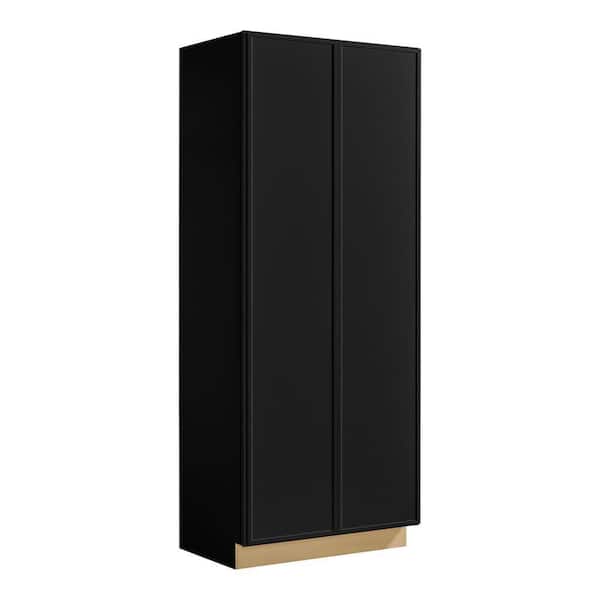 Leyton 36 in. W x 24 in. D x 90 in. H Ready To Assemble Plywood Slim Shaker Wide Pantry Kitchen Cabinet in Raven Black