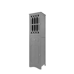 Elegant 16.5 in. W x 14.2 in. D x 63.8 in. H Gray Linen Cabinet with Drawer, Acrylic Door and Adjustable Shelf
