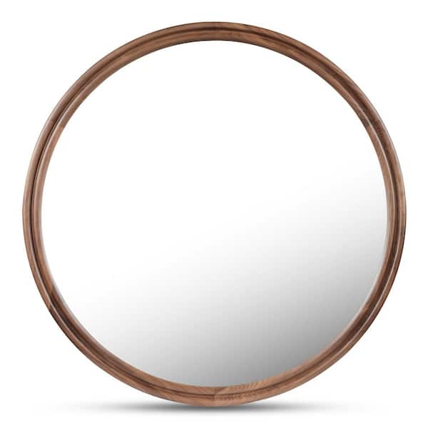 Olyen Walnut Brown 48 in. W x 48 in. H Round Solid Walnut Framed Mirror