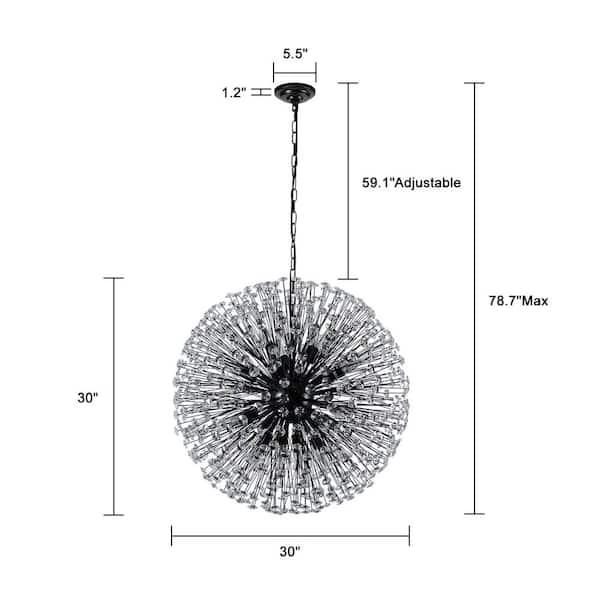 LLHZSY 30 in. 16 - Light Black Globe Crystal Dandelion Dimmable Sputnik Starburst Sphere Chandelier 81010000053638 LLHZSY 30 in. 16 - Light Black Globe Crystal Dandelion Dimmable Sputnik Starburst Sphere Chandelier 81010000053638