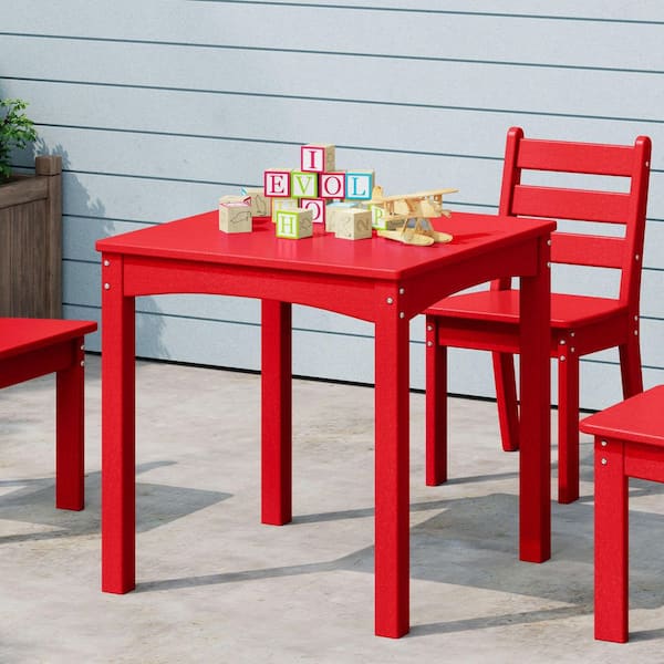 Garden Party Children's Outdoor Patio All Weather HDPE Plastic 24 in. Dining Table for Kids, Red