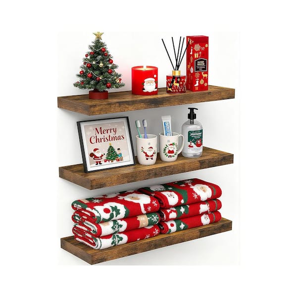15.7 in. W x 	6.7 in. D Brown Wood Decorative Wall Shelf,Set of 3