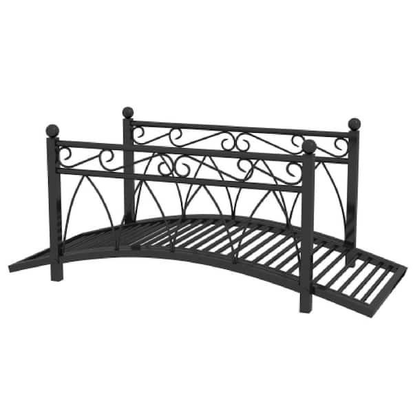 Oyezvary 40.30 in. Metal Landscape Garden Bridge, Arch Zen Backyard Decorative Garden Bridge with Siderails in Black Color