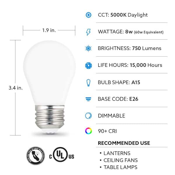 Feit Electric 60 Watt Equivalent A15 Dimmable Filament Cec 90 Cri White Glass Led Ceiling Fan Light Bulb Daylight 2 Pack Bpa1560w950cafil2 Rp - What Watt Bulb For Ceiling Fan Feit Electric 60 Watt Equivalent A15 Dimmable Filament Cec 90 Cri White Glass Led Ceiling Fan Light Bulb Daylight 2 Pack Bpa1560w950cafil2 Rp - What Watt Bulb For Ceiling Fan