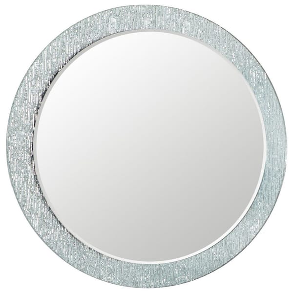 28 in. W x 28 in. H Frameless Round Beveled Edge Bathroom Vanity Mirror in Silver