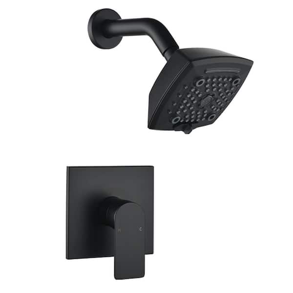 Single Handle 1-Spray Shower Faucet, 5 Functions Shower Head 2.5 GPM with Drip Free in Matte Black(Valve Included)