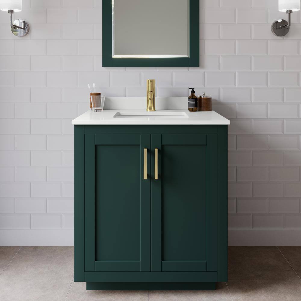 Miranda 30 in. W x 22 in. D x 33.75 in. H Single Bath Vanity in Green with White Quartz Top price history on PriceWatchPro
