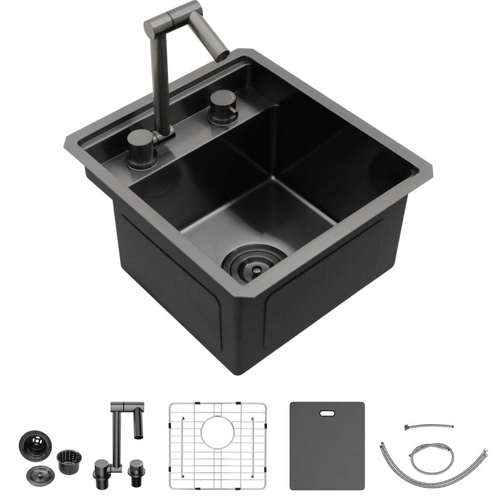 15 in. Undermount 16-Gauge Stainless Steel Single Bowl RV/Wet Bar Sink, Gunmetal Black Kitchen Sink with Foldable Faucet price history on PriceWatchPro