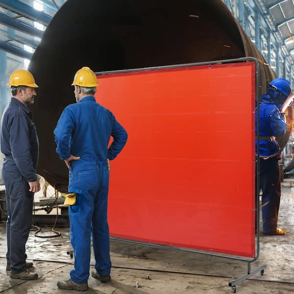 Welding Protection Screen with Frame 8 ft. x 6 ft. Welding Curtain with 4 Wheels Flame-Resistant Portable Light-Proof