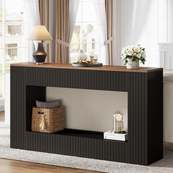 Benjamin 55 in. Brown Rectangle Wood Console Table Storage Behind Sofa Modern Couch Accent Wall Table Home Office