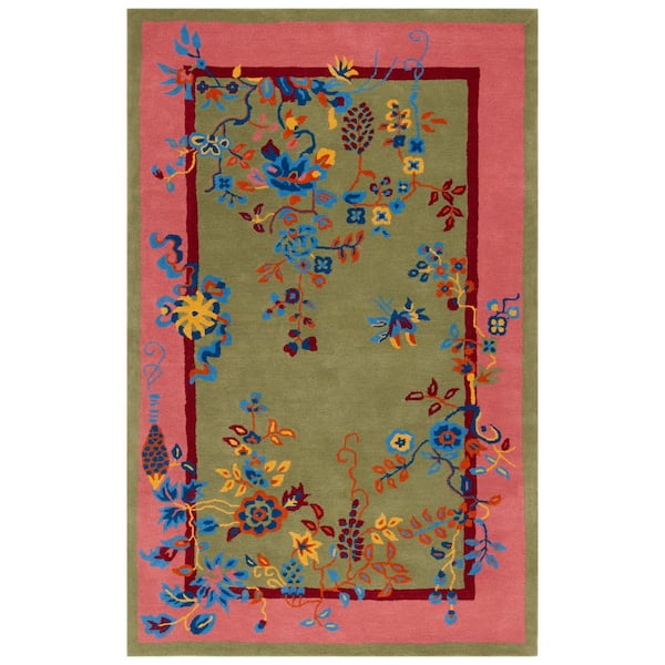 Metro Green/Pink 6 ft. x 9 ft. Ornate Floral Border Area Rug