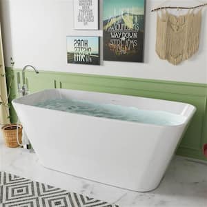 59 in. L x 29 in. W Rectangular Acrylic Freestanding Flatbottom Bathtub Not Whirlpool Center Soaking Bathtub in White