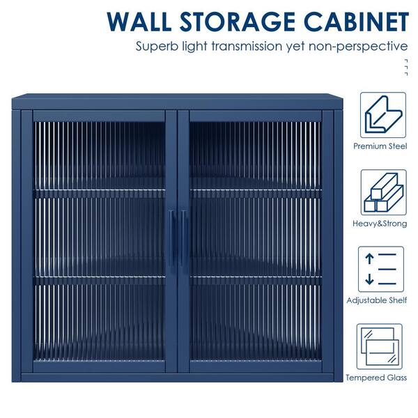 Aoibox Retro Style 9.10-in W x 27.60-in D x 23.60-in H in Gray Metal Assemble Upper Kitchen Cabinet with Detachable Shelves