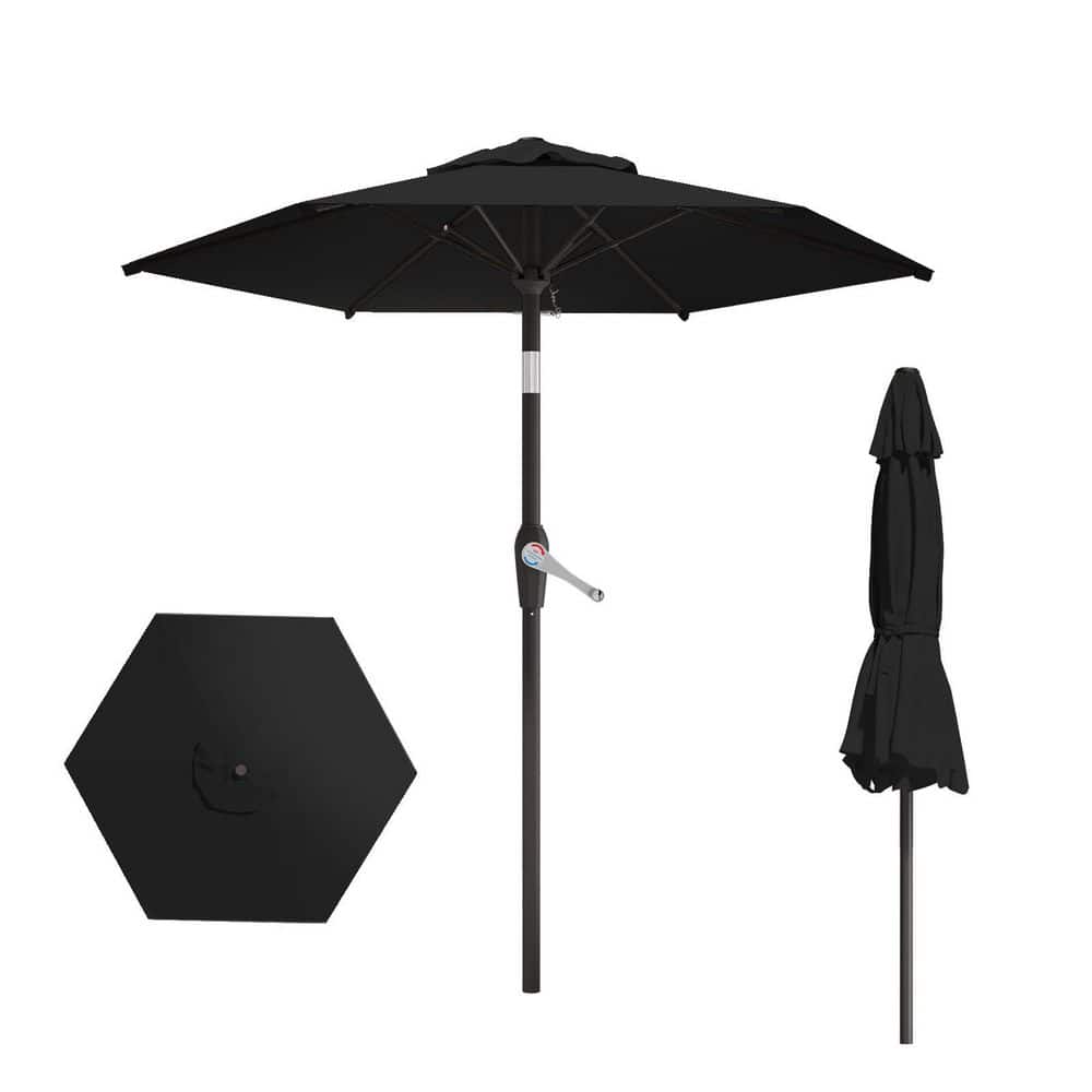 7.5 ft. Metal Beach Umbrella in Black, Patio Umbrella Table Market Umbrella
