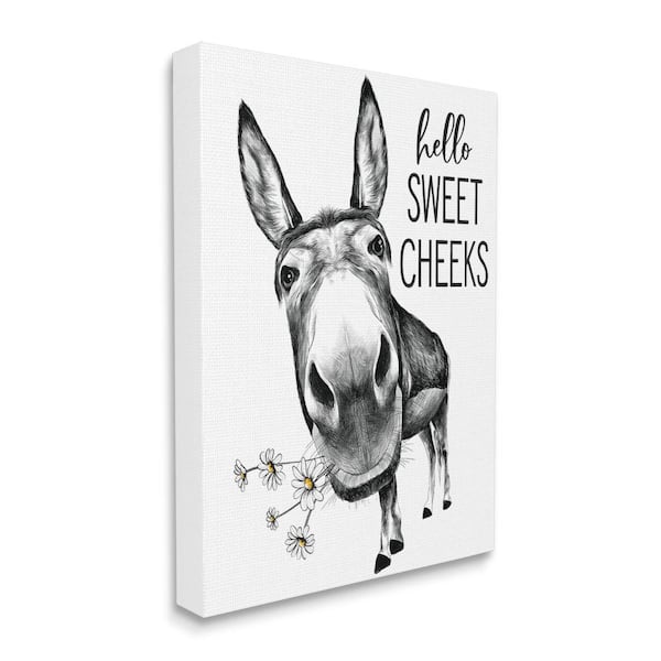 Stupell Industries "Hello Sweet Cheeks Animal Humor Donkey Daisies" by Lettered and Lined Unframed Print Animal Wall Art 24 in. x 30 in.