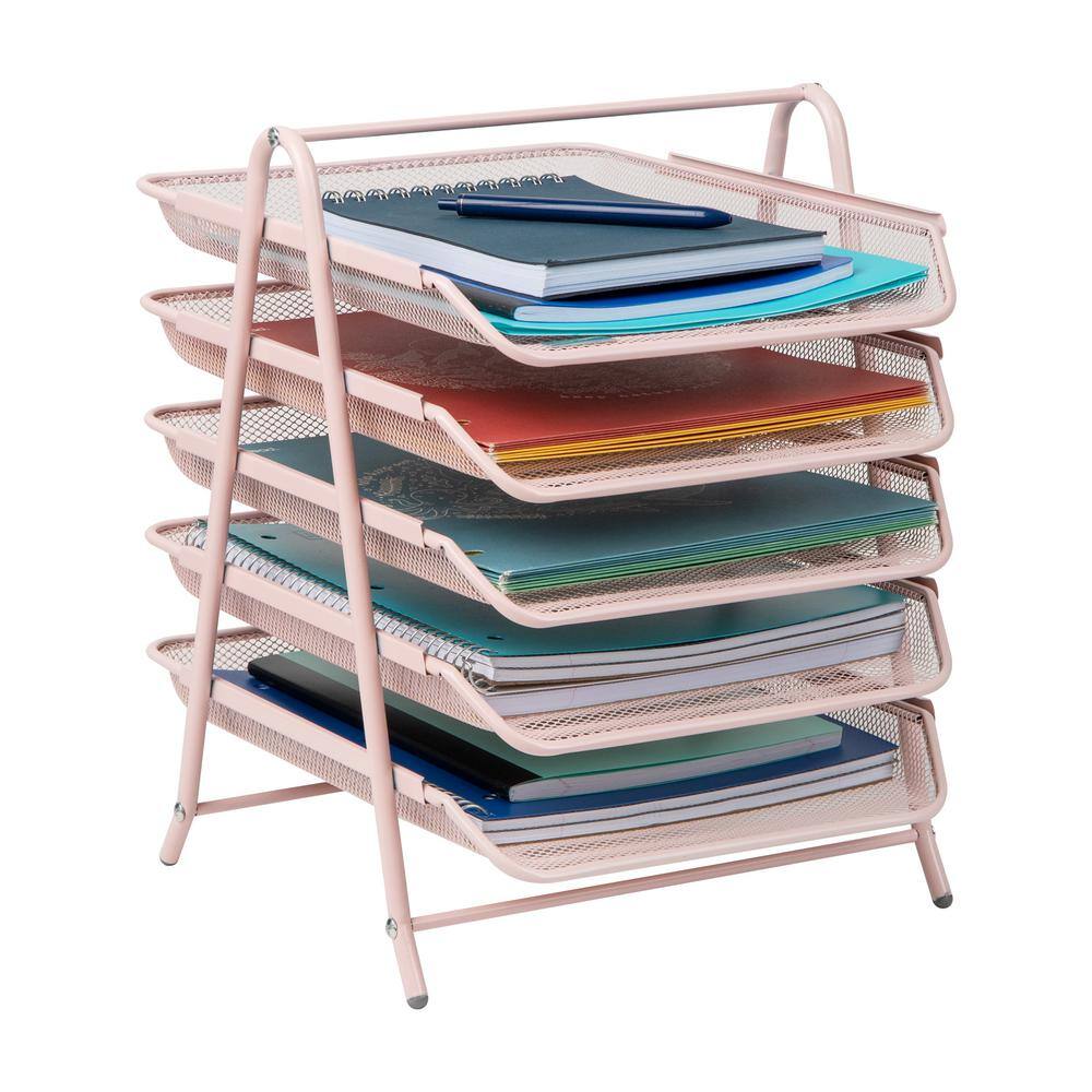11.75 in. L x 14 in. W x 14.5 in. H 5-Tier Paper Tray, Desktop Organizer, File Storage, Pink price history on PriceWatchPro